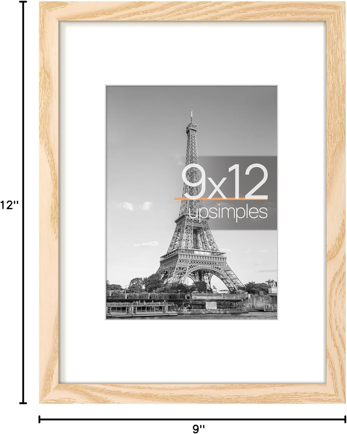 Upsimples 9x12 Picture Frame - Versatile Display for 6x8 Photos with Mat or 9x12 Without | Natural Finish, 1 Pack