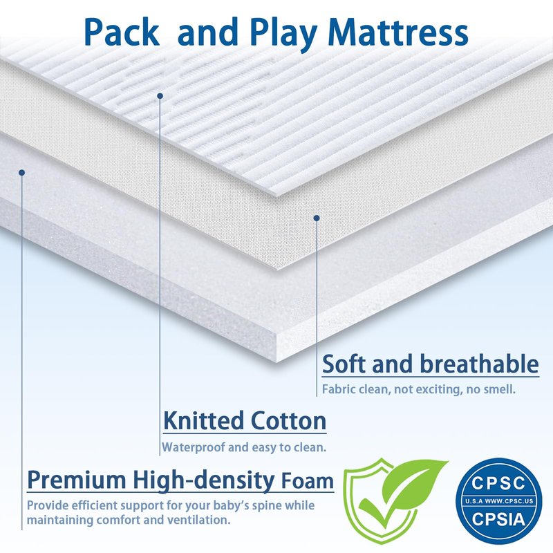 Ustenroya Pack and Play Mattress 38" x 26" x 1.25", Soft Breathable Playard & Pack N Play Mattresses with Washable Waterproof Cover for Baby ＆Toddler