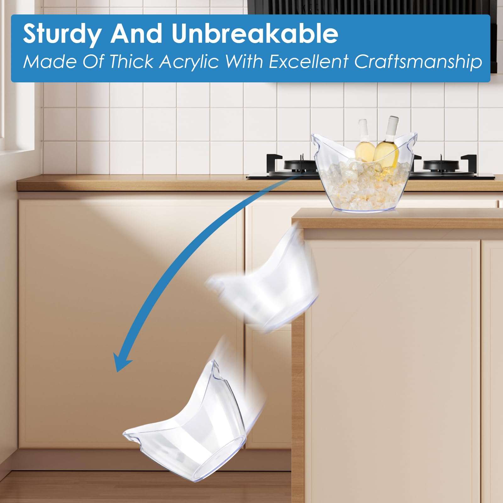 Ice Bucket Wine Bucket，Clear Acrylic 4 Liter Plastic Tub for Drinks and Parties, Food Grade, Perfect for Wine, Champagne or Beer Bottles