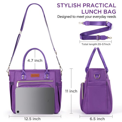Jomddems Lunch Box for Women Men,Lunch Bag Women, Insulated Lunch Box for Men with Shoulder Strap,Portable Reusable Large Cooler Tote Bags for Work Picnic Hiking Beach (purple)
