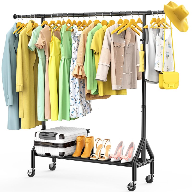 TigerParty Clothes Rack, Clothing Racks for Hanging Clothes, Rolling Garment Rack, Adjustable Free Standing Clothes Organizer with Wheels, Space-saving Design for Bedroom Laundry Living Room