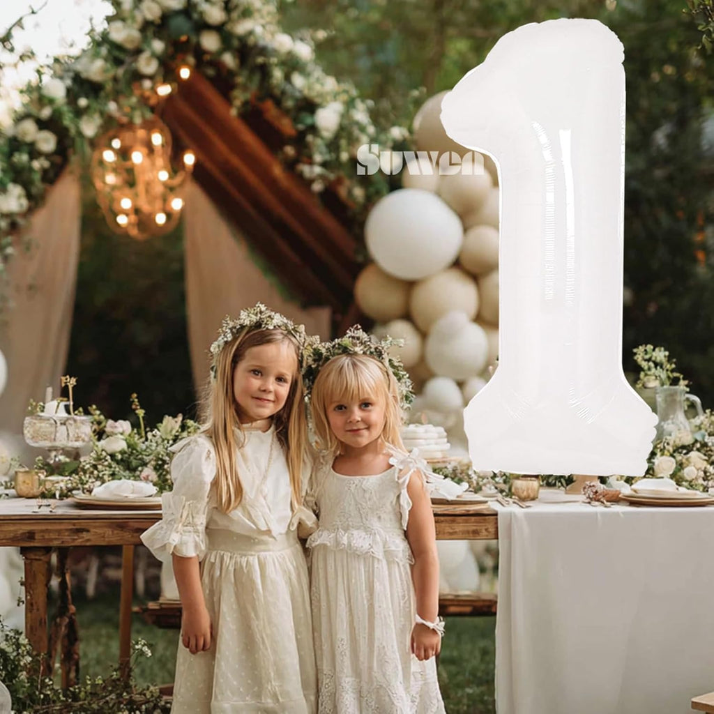 SUWEN 40-Inch White Giant Foil Number Balloons | 0-9 Mylar Birthday & Anniversary Decorations