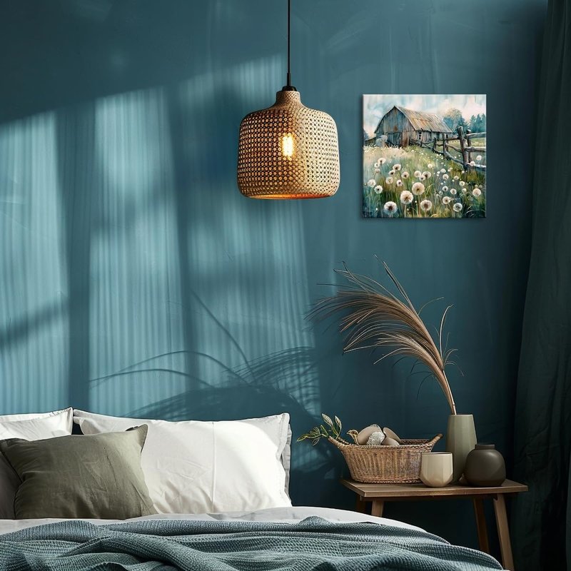 YUEYARIT Farmhouse Decor Dandelion Wall Art Rustic Pictures Canvas Art Prints, Bathroom or Kitchen Gifts, Ideal Flower Artwork for Living Room