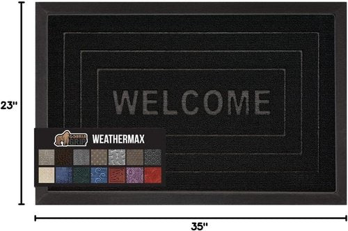 GORILLA GRIP Waterproof All-Season WeatherMAX Doormat | 35x23 Natural Rubber, Stain & Fade Resistant, Easy Clean Black