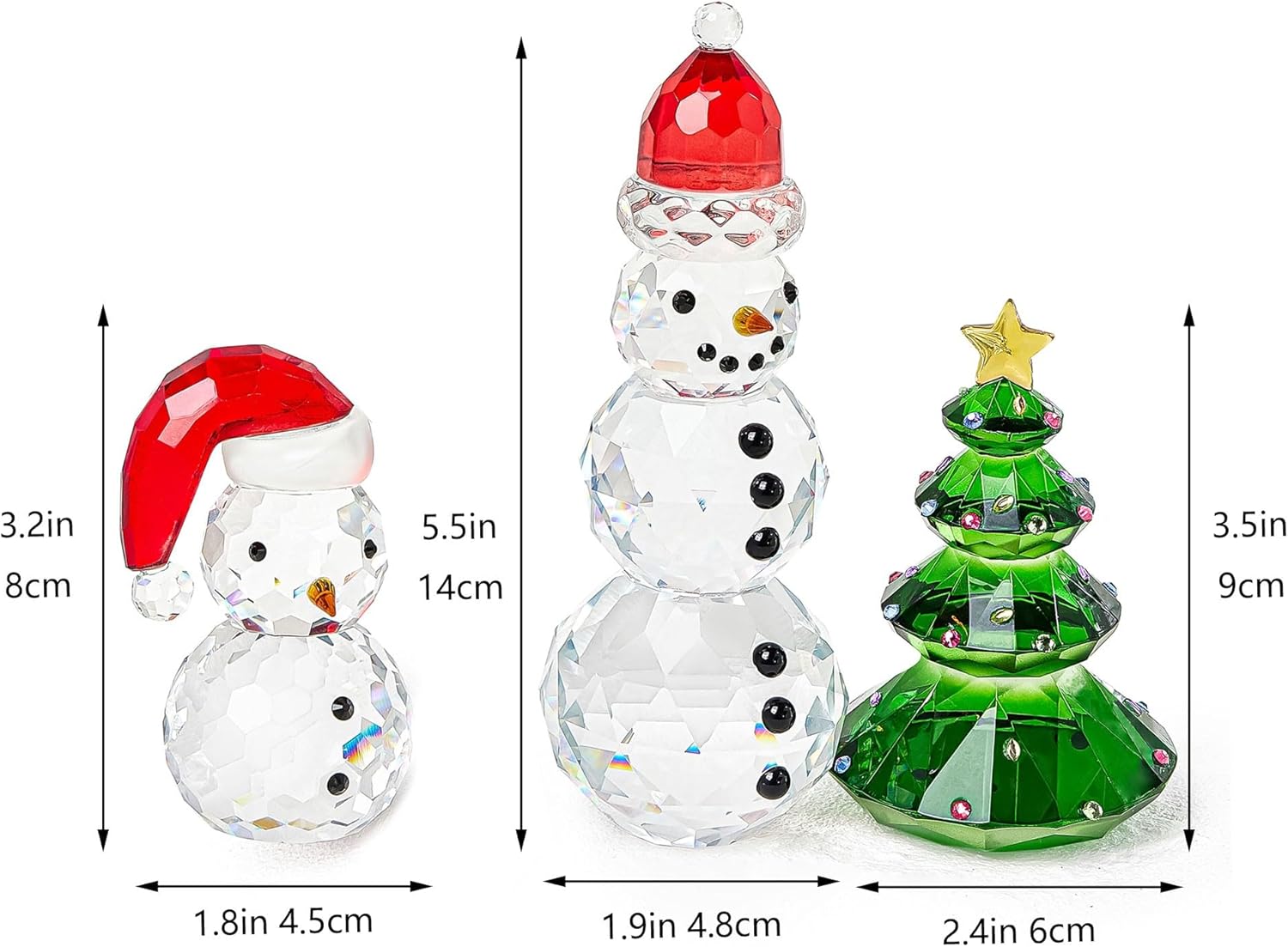 QFkris Crystal Snowman & Tree Figurines Set - Elegant Glass Christmas Decor | Small Size