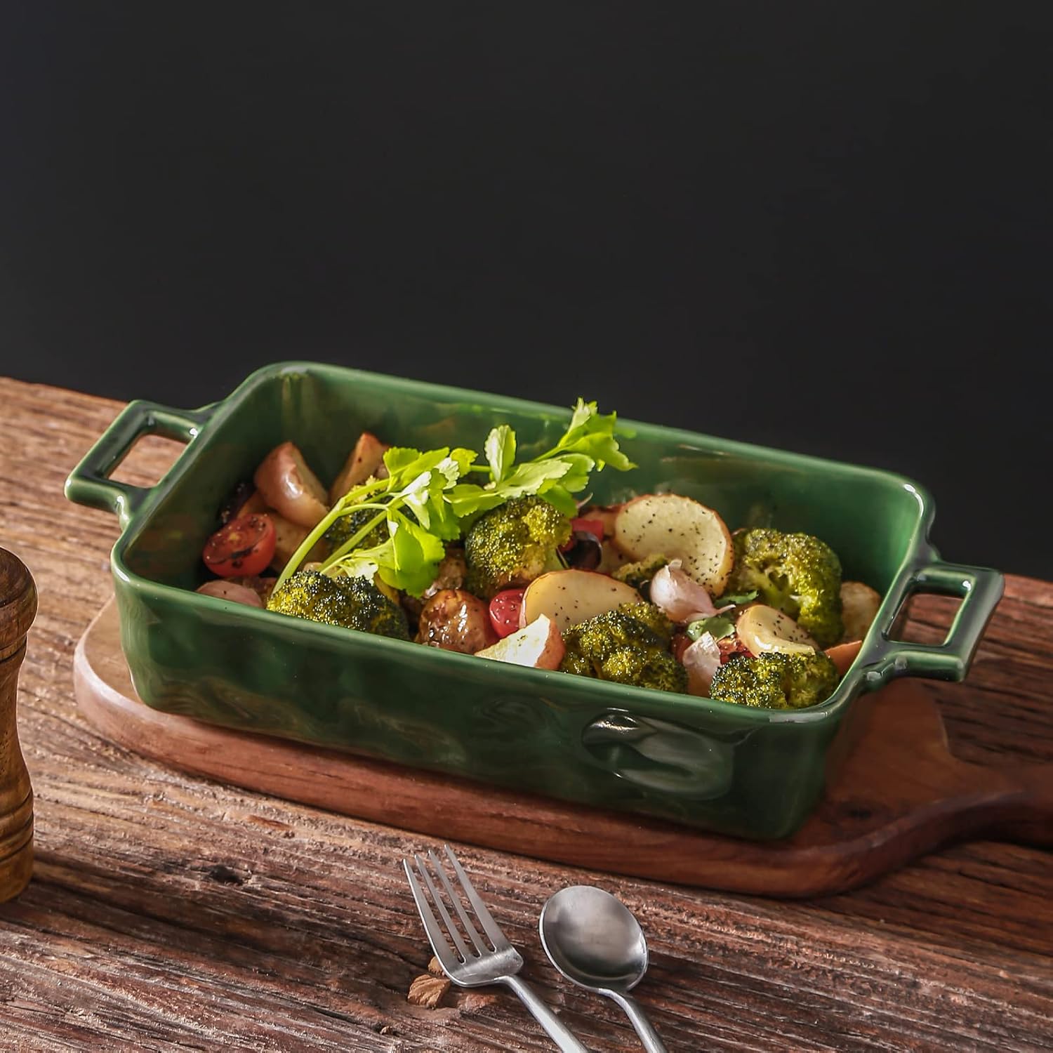VICRAYS Ceramic Bakeware Set - Porcelain Rectangular Baking Dish for Lasagna & Casseroles | 3 PCS, 15 x 8.5 Inches, Green
