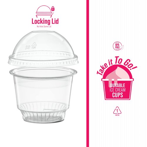 8 oz Clear Plastic Dessert Cups with Dome Lids No hole - 50 Sets Disposable Snack Bowls for Ice Cream, Parfait, Jello and Individual Desserts at Party, Fruit Cup with No Leaks