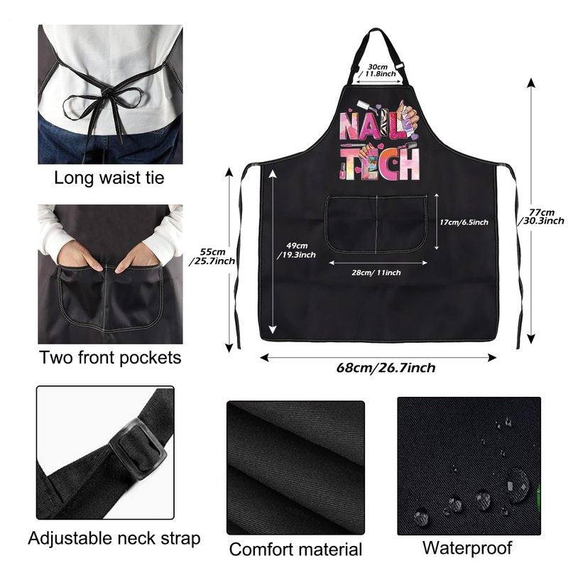 PXTIDY Nail Techs Apron With Pockets Nails Salon Gift Nail Tech Supplies Waterproof Aprons Adjustable Nail Technician Apron (NAIL TECH 2)