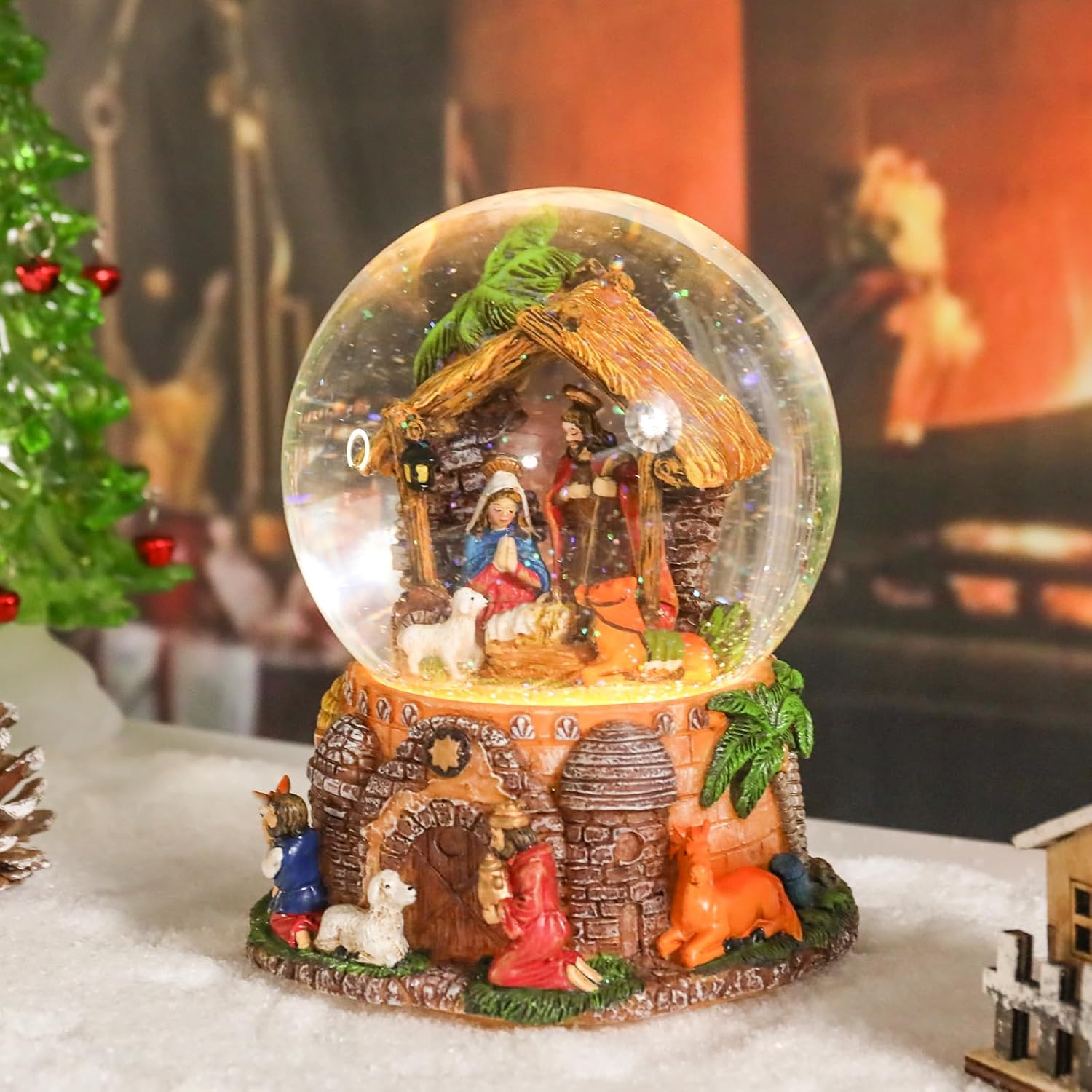 Taman Christmas Nativity Snow Globe - Musical Glittering Lighted Tabletop Décor for the Holidays