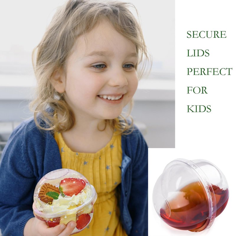 Hiasobre 50 Pack Plastic Cups with Dome Lids and Spoons, 8 oz Clear Dessert Cups with No Hole Lids, Mini Disposable Parfait Cups for Fruit Ice Cream Pudding Yogurt Trifle