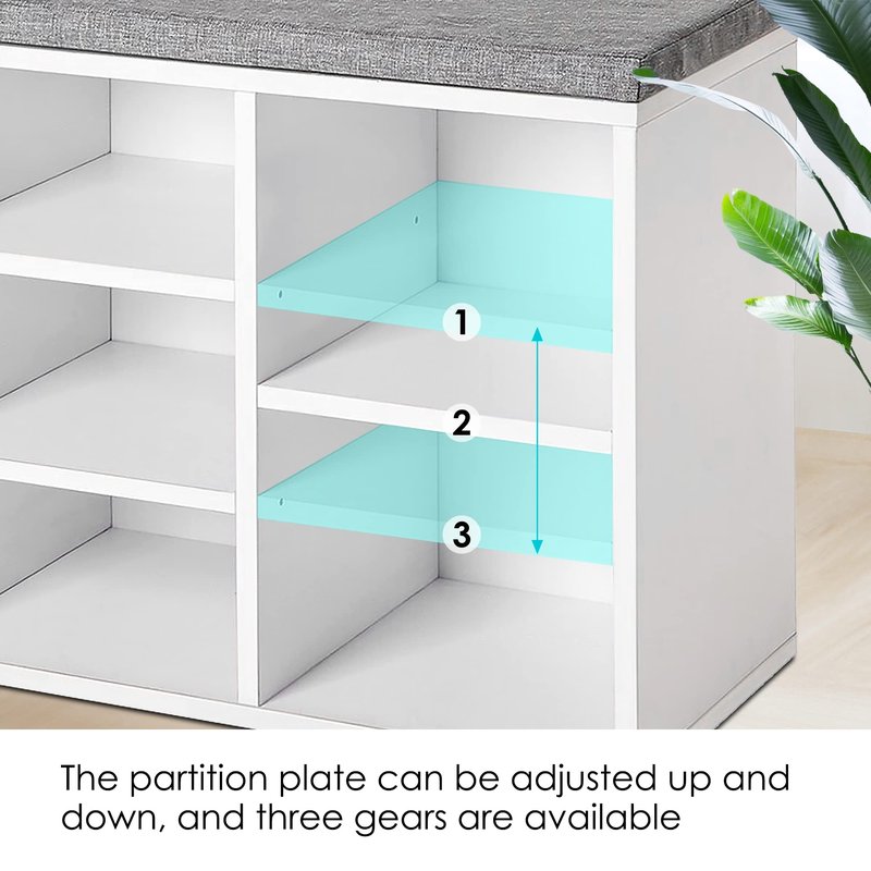 PayLessHere Shoe Bench Storage Bench Entryway Bench Shoe Storage Organizer, 11.8 x 40.9 x 20.7 Inches, with Cushion and 10 Adjustable Compartments for Living Room Entryway Hallway Bedroom