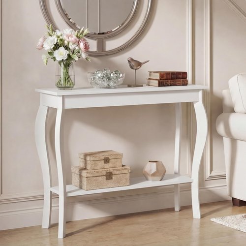 ChooChoo Narrow Console Table, Chic Accent Sofa Table, Entryway Table, White