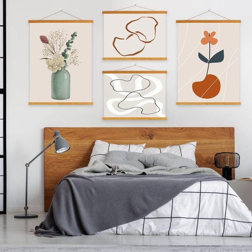 Benjia Magnetic Light Wood Poster Frame Set - 4 Pack for 10x14, 10x15, 10x13 Artwork | Teak Color