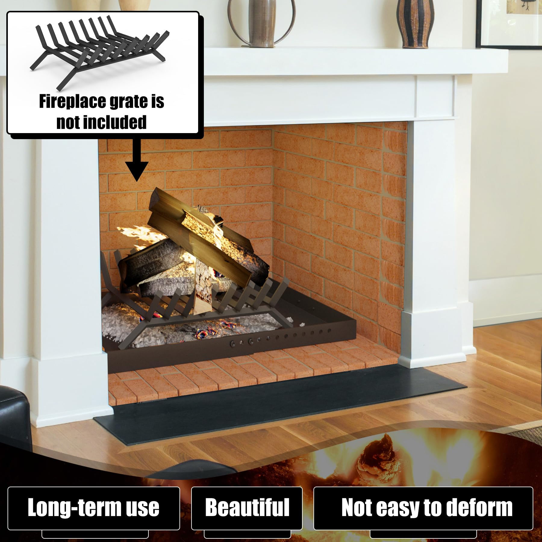 Memrita Fireplace Tray Large Size,Adjustable Ash Pan with Handles for Fireplace Grate Ash Collection,Rectangle Fireplace Pan Extend Length from 22" to 31",Provide a Cleaning Brush