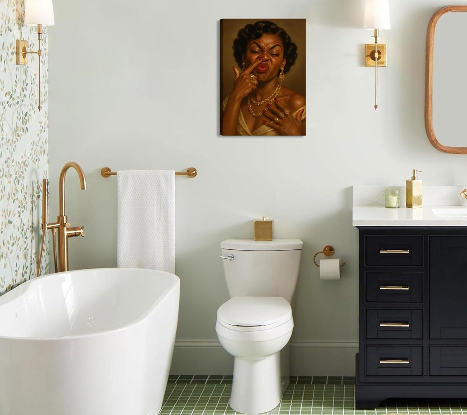 Skiennix Framed Black Woman Canvas Wall Art - Humorous African American Bathroom Decor | 12x16in