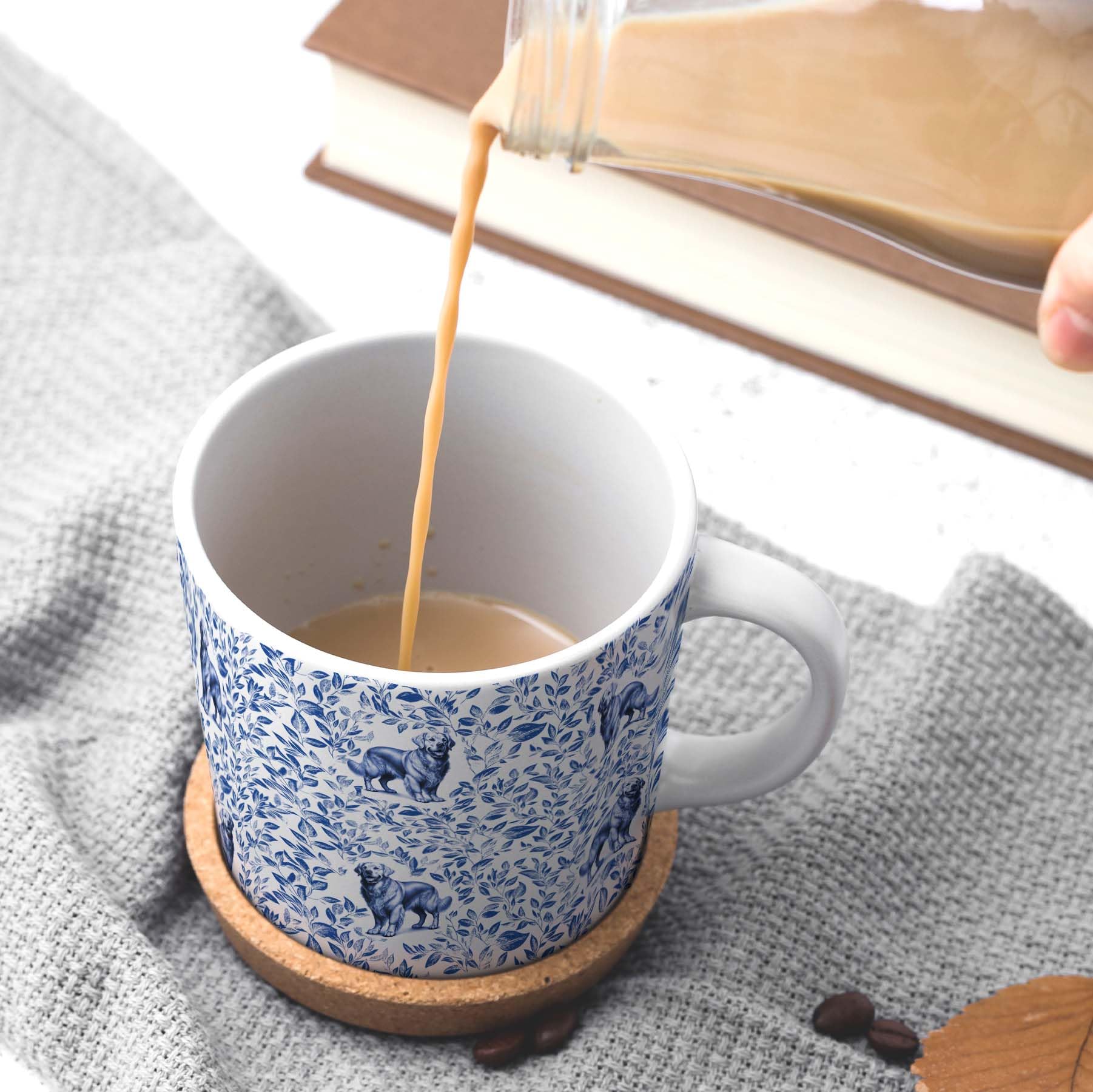 RVEAFA Golden Retriever Blue French Toile Coffee Mug, Golden Retriever Lover Gifts for Women, Blue Toile Coffee Cup for Goldens Mom, Birthday Gifts for Dog Mom, Dog Dad, 11 oz