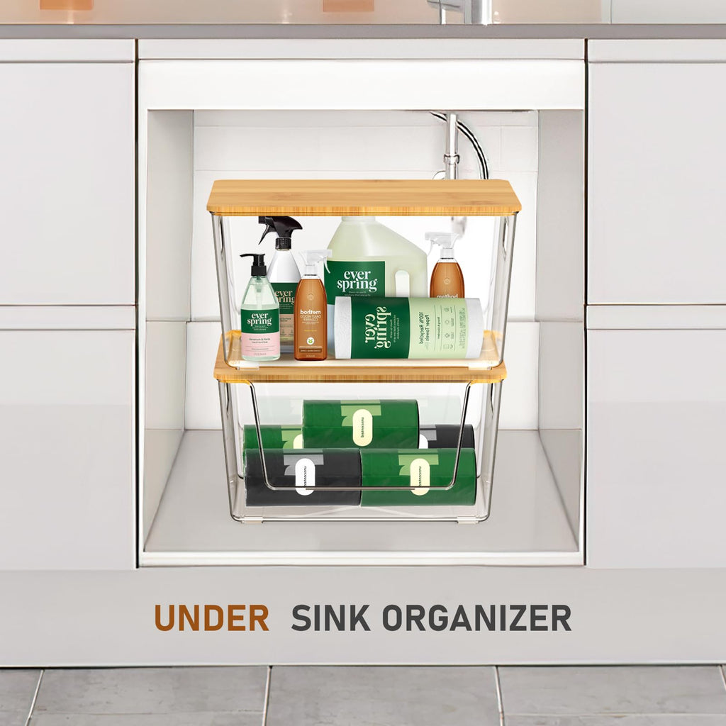 IDEATECH Pantry Organizers and Storage, Kitchen Storage and Organization for Onion, Potato, Veggies, Stackable Clear Organizer Bins for Pantry, Shelf, Kitchen Cabinet, Bathroom Organization(2Pack)