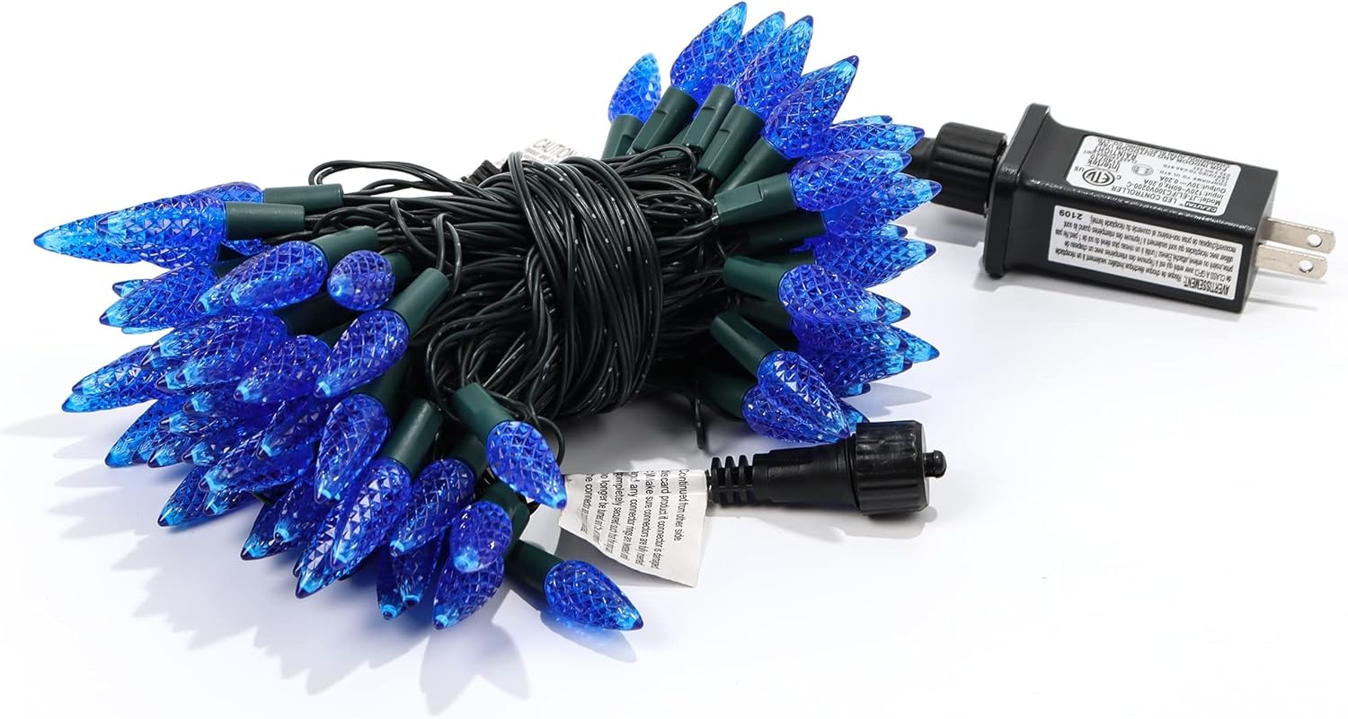 WATERGLIDE C6 100 LED Christmas Lights - 33ft Waterproof Fairy String Lights for Indoor/Outdoor Decor | Blue