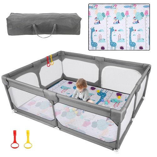 JINXIA Baby Playpen - Large 50" x 50" Soft Mesh Safety Play Yard for Indoor & Outdoor Fun - Grey