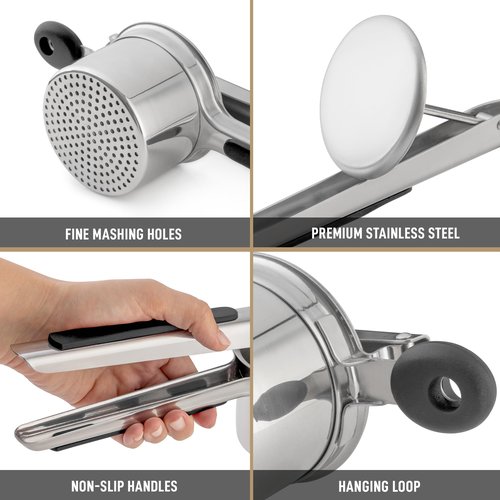Bellemain 15oz Large Potato Ricer for Mashed Potatoes, Stainless Steel Mashed Potato Masher & Squeezer, Easy-To-Clean Professional-Grade Hand Vegetable Ricer, Kitchen Tool, Food Press & Food Mill