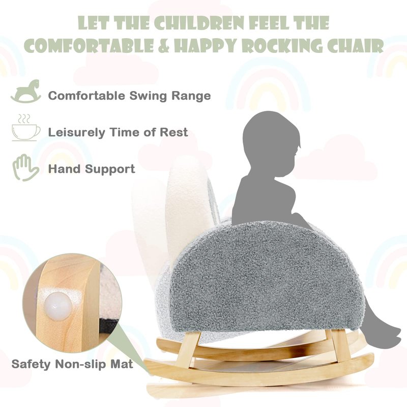 INFANS Kids Sofa, Toddler Rocking Chair with Solid Wooden Frame, Anti-Tipping Design, Plush Fabric, Children Armchair for Nursery Kindergarten Playroom Preschool, Gift for Boys Girls (Grey)