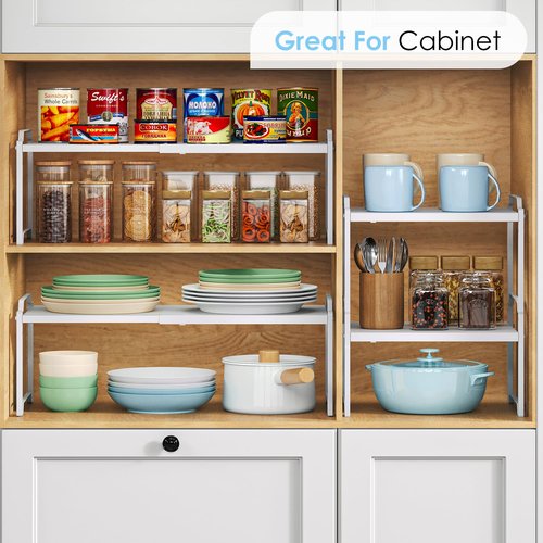 2 Pack 11” Width Expandable Kitchen Cabinet Organizer Shelves, Heavy Duty Kitchen Countertop Organizers and Storage Rack, Stackable Metal Small Storage Shelf For Pantry Counter Cupboard Organization