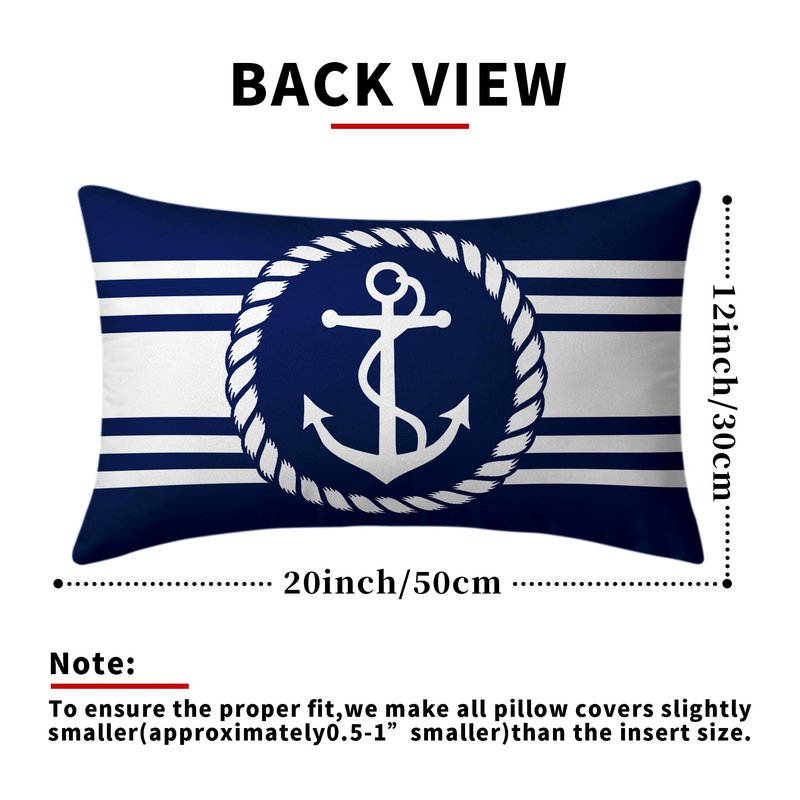 Navy Blue and White Anchors Pillowcovers Ocean Summer Throw Pillow Cover Coastal Nautical Lumbar Cushion Case for Sofa Home Decor Bedroom Living Room Outdoor 12 x 20 Inches Set of 2 Beach Pillow Cover