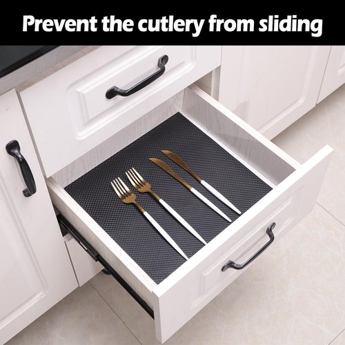 Black Shelf Liner 10.5 in Wide: Thick Easy Cutting Pantry Wire Shelves Liners - Waterproof Kitchen Cabinet Liner for Shoe Rack - Multi-Size 10.5" x 145.7"