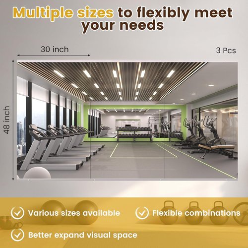 LOAAO Gym Mirror - 3-Piece Tempered Glass Set | Flexible 47.24"x29.53" Design for Home Gym & Dance Studio