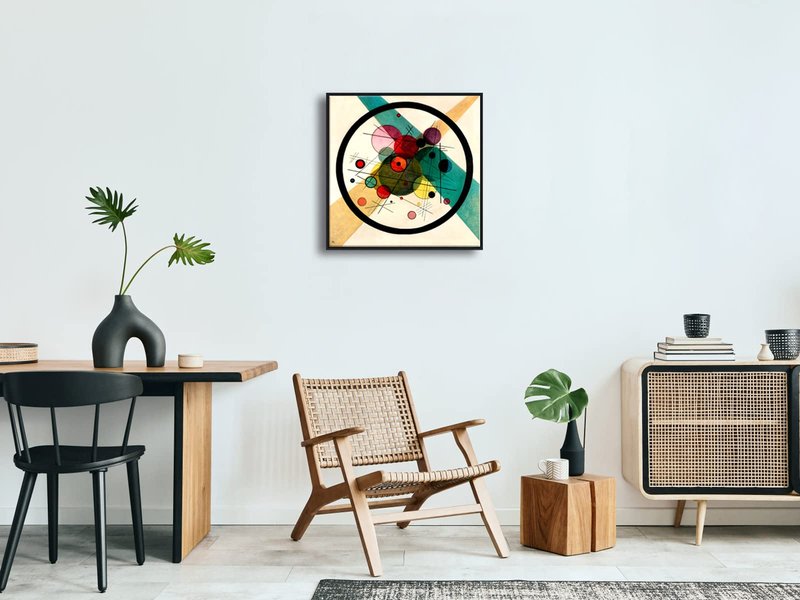 Wieco Art Framed Abstract Wall Art Canvas Prints Circles in a Circle, 1923 by Wassily Kandinsky Classic Art Oil Paintings Reproductions for Home Decoration