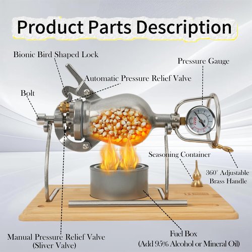 260ML Chinese Popcorn Cannon Machine, Chinese Popcorn Maker, High Pressure Popcorn Popper, Stainless Steel Hand Popcorn Machine, Mini Hand Popcorn Maker for Family Gathering Party Fun (with 2 Bags)