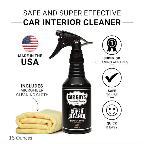 Car Guys Super Cleaner - Powerful Interior Cleaner for Leather & Fabric | 18 Oz Kit with Microfiber Towel