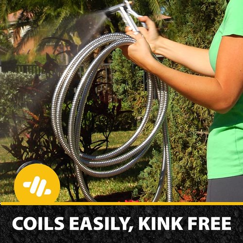 Bionic Steel 75 Ft Garden Hose with Nozzle, Premium 304 Stainless Steel Metal Water Hose 75Ft, Flexible, Rust Proof, Lightweight, Heavy Duty, Crush Resistant Fittings, Easy Coil, 500 PSI, 2025 Model