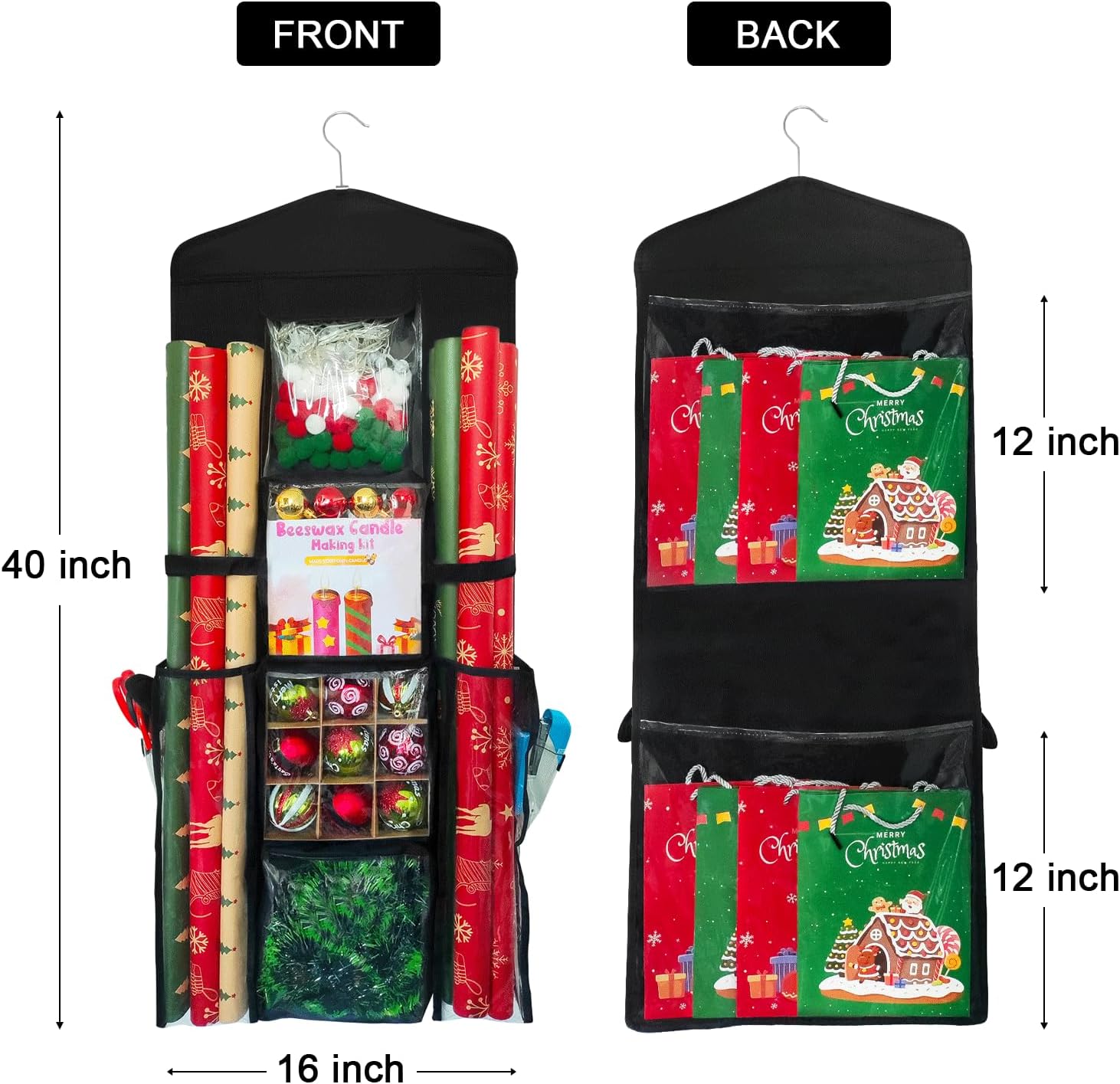 Skiennix Hanging Double-Sided Wrapping Paper Organizer - Clear PVC Bag for 40-Inch Rolls & Gift Wrap