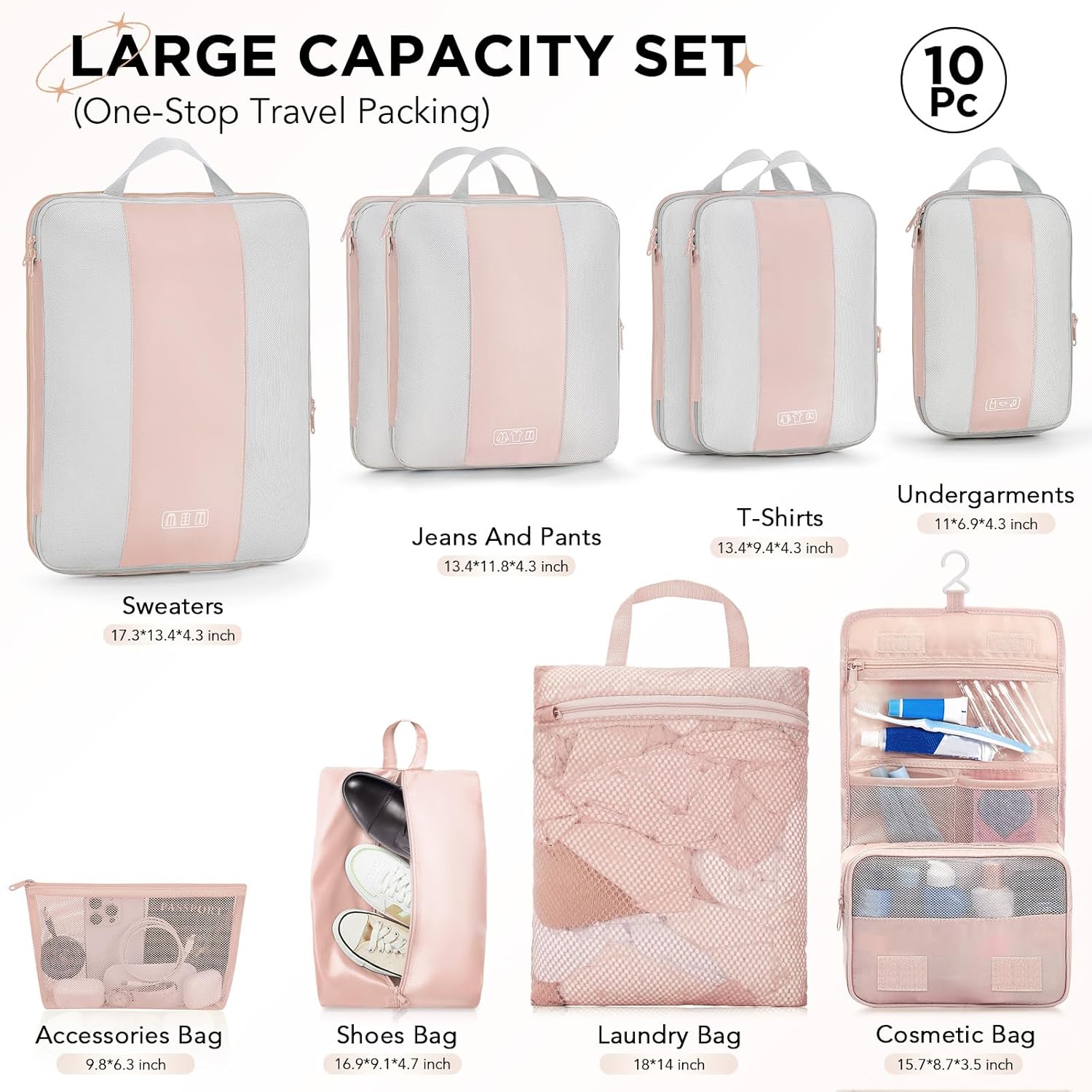 OlarHike Compression Packing Cubes - 10 Set Travel Organizer for Women | Space-Saving Beige Bags