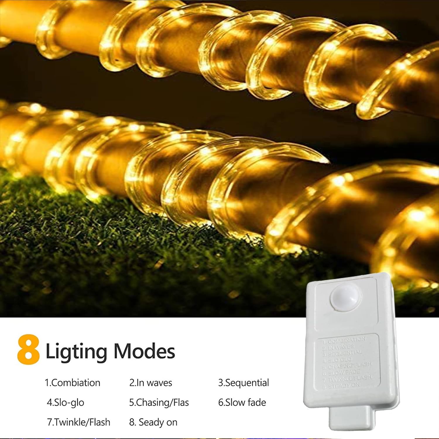 Skiennix 150ft LED Rope Lights - Waterproof, Flexible Tube Lighting with 8 Modes | Warm White for Indoor & Outdoor Decor