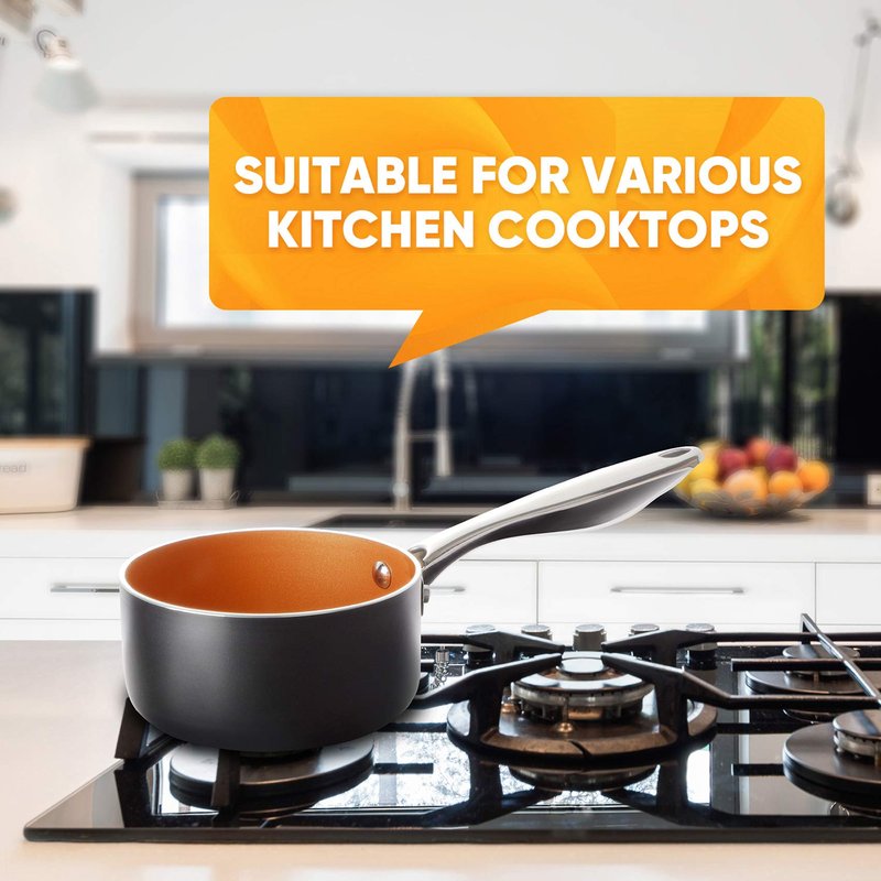 MICHELANGELO 2 Quart + 3 Quart Saucepan Set with Lid, Ultra Nonstick Coppper Sauce Pan with Lid, Small Pot with Lid, Ceramic Nonstick Saucepan Set, Small Sauce Pot, Copper Pot, Ceramic Sauce Pan Set