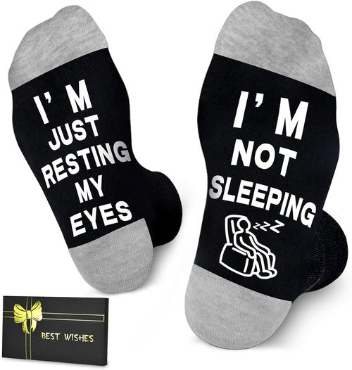 Dealswin Funny Socks for Dad - Perfect Birthday or Father's Day Gift | "I'm Not Sleeping, Just Resting My Eyes" Design