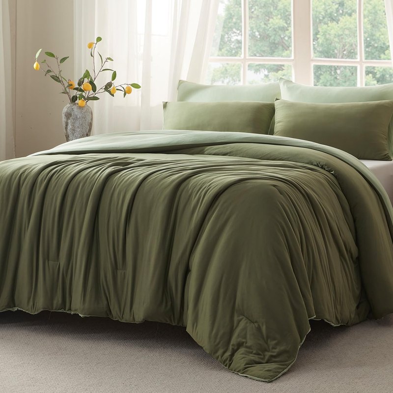 Voguease King Size Comforter Set Comforters King Size Luxury Ultra-Soft Jersey Knit Bedding Sets, Olive/Sage Green Lightweight Down Alternative Bed Comforter for All Season, 3 Piece Bedding Set