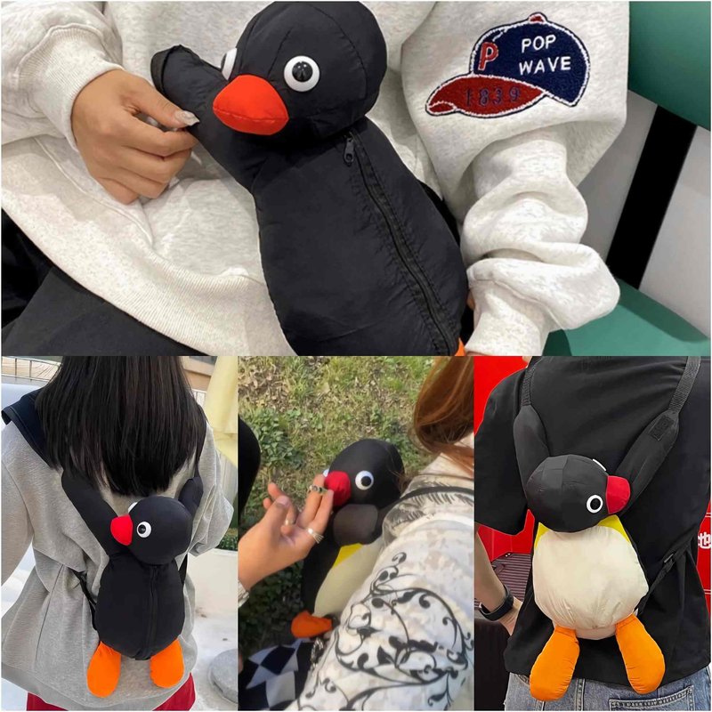 sunaeset plush penguin backpack for girls, kawaii mini stuffed animal backpack purse, novelty funny fuzzy backpacks adult, penguin gifts cute stuff