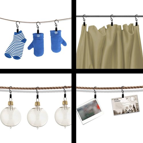Coideal Curtain Clips - 40 Pcs Metal S Hooks for Hanging Lights & Decorations | Black