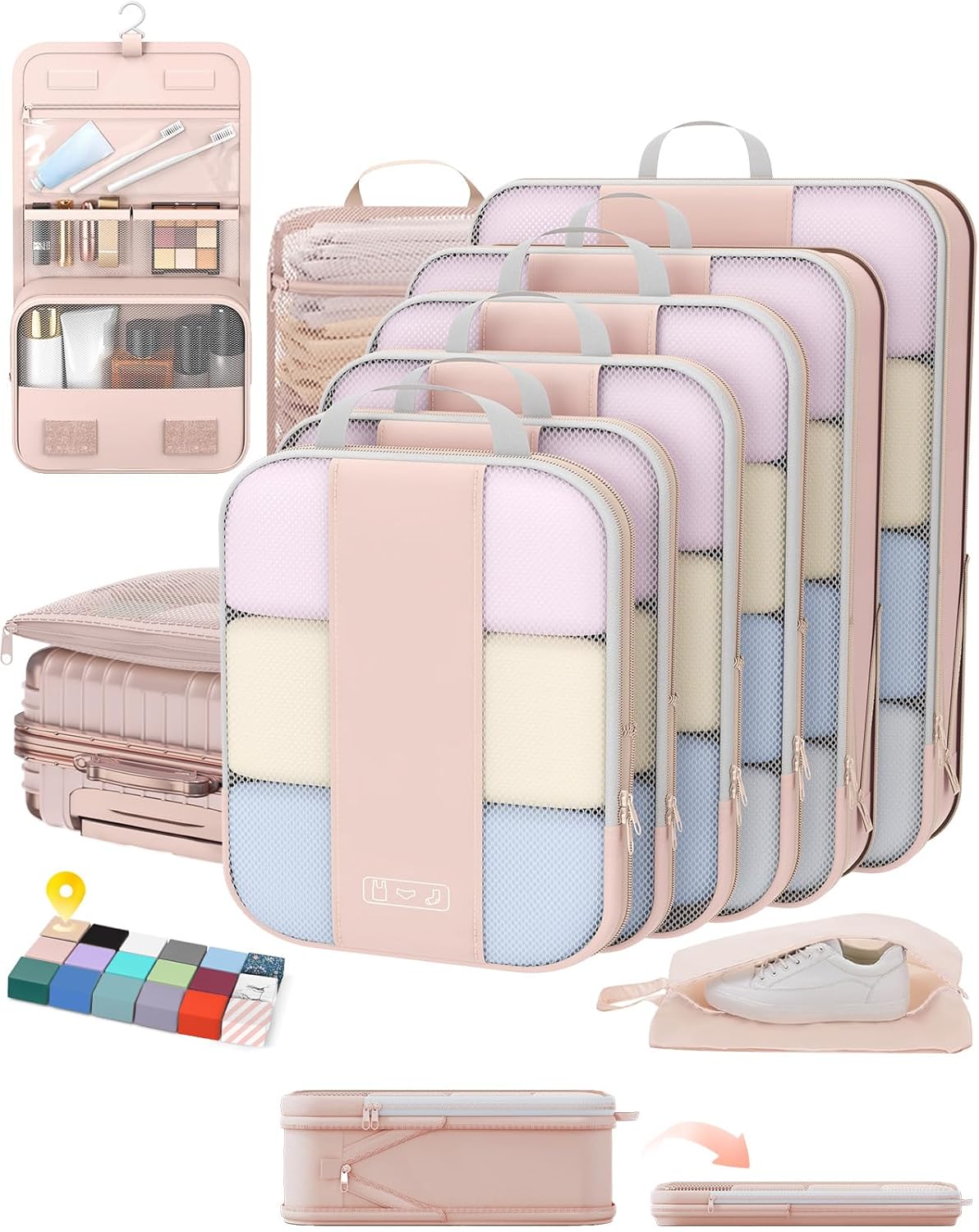 OlarHike Compression Packing Cubes - 10 Set Travel Organizer for Women | Space-Saving Beige Bags