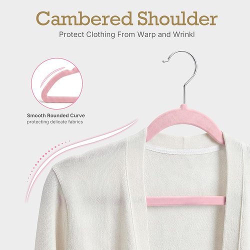 HOUSE DAY Velvet Hangers - 60 Pack Non-Slip Heavy Duty Clothes Hangers | Lt Pink Slim Space-Saving Design
