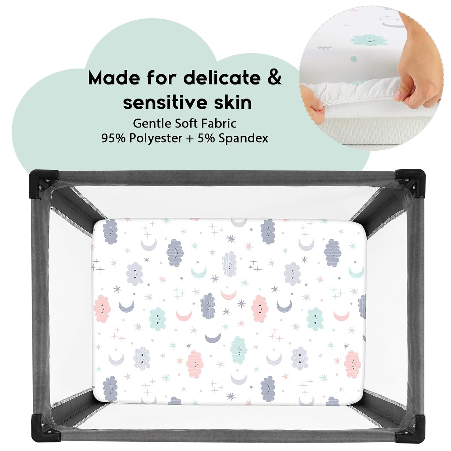 Yoofoss Fitted Pack and Play Sheets - Soft, Breathable Mini Crib Sheets 2-Pack in Cloud Color