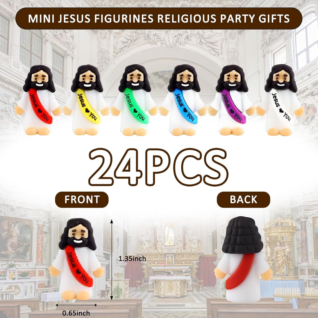 URSKYTOUS Mini Jesus Figurines - 25Pcs Rubber Saints for Easter Egg Stuffers & Baptism Gifts