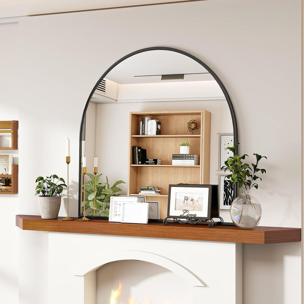 VooBang Wide Arched Wall Mirror - 31 x 32 Inch Modern Bathroom Mirror with Metal Frame | Black Finish