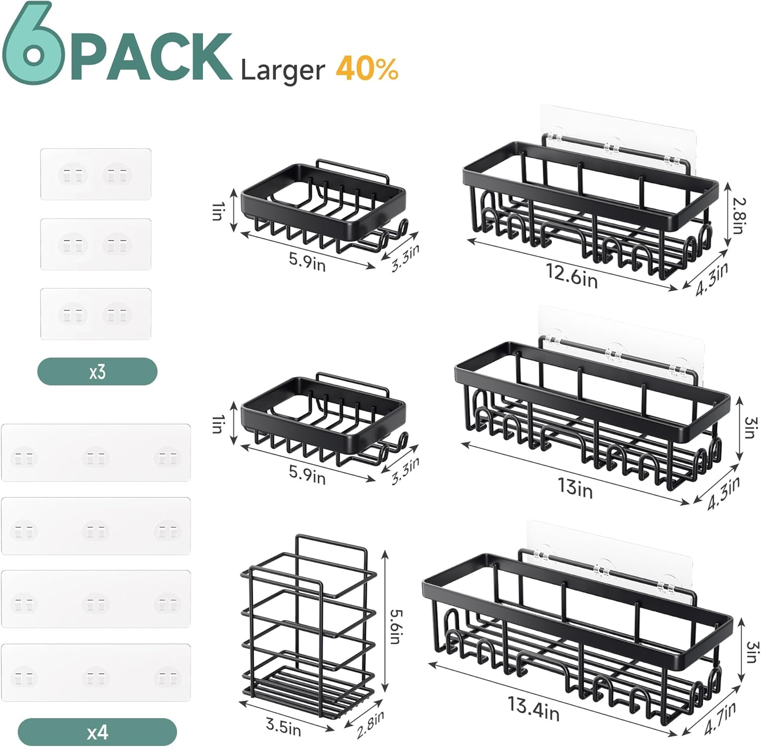 Veken Shower Caddy - Advanced Rustproof Design | No Drilling Adhesive Shelves, Large Capacity Bathroom Organizer