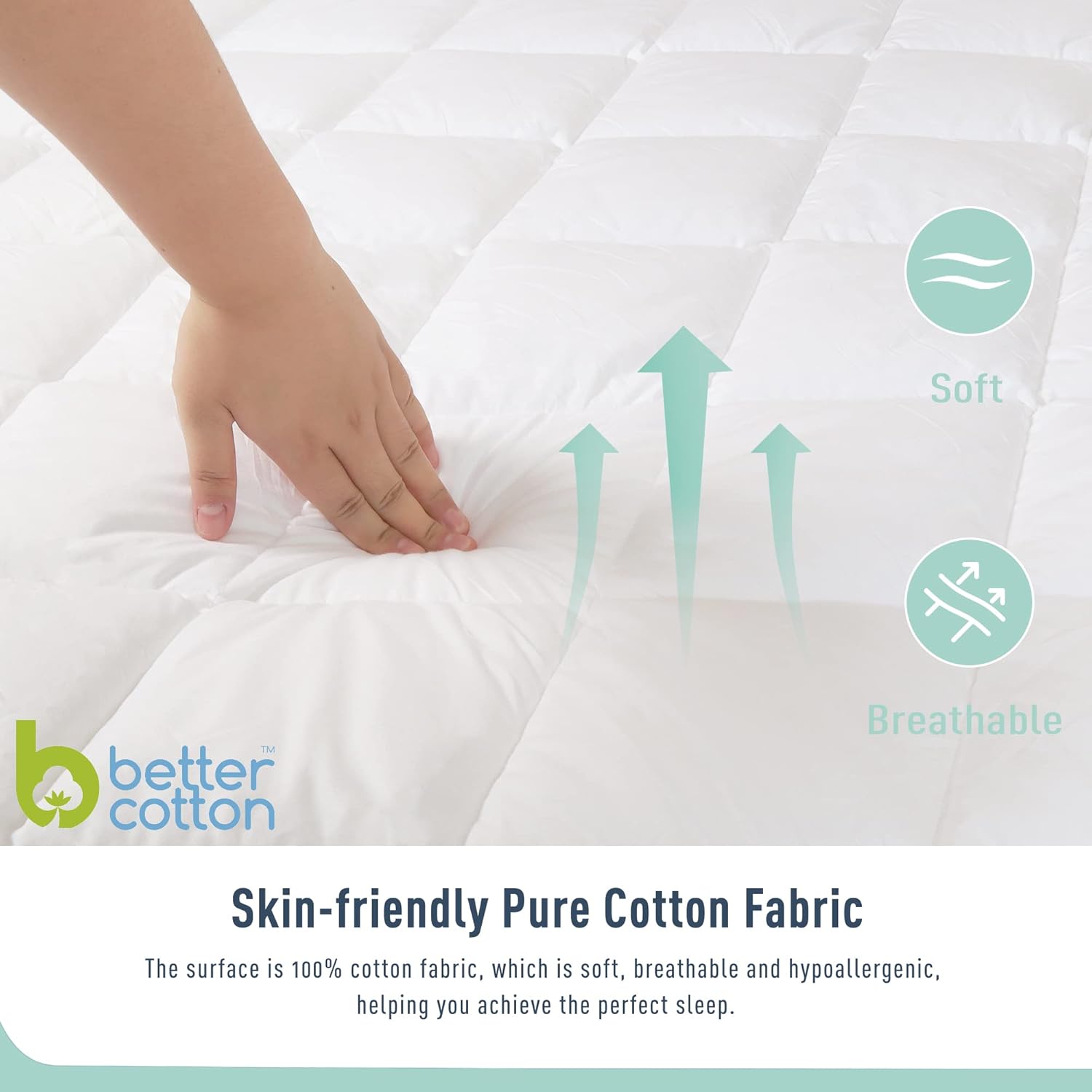 Skiennix Queen Mattress Pad - Quilted Cotton Cover with 18-22" Deep Pocket | Noiseless & Breathable Design