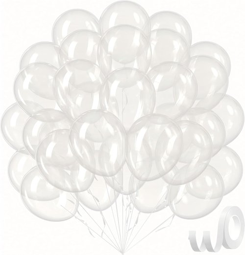 Clear Balloons | 12-Inch Transparent Latex Balloons - 50 Pack for Baby Shower, Wedding & Birthday Party Decor