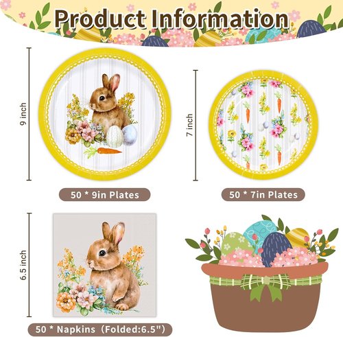 Happy Easter Party Supplies - 150 Count Disposable Tableware Set | 9" Dinner Plates & 7" Dessert Plates